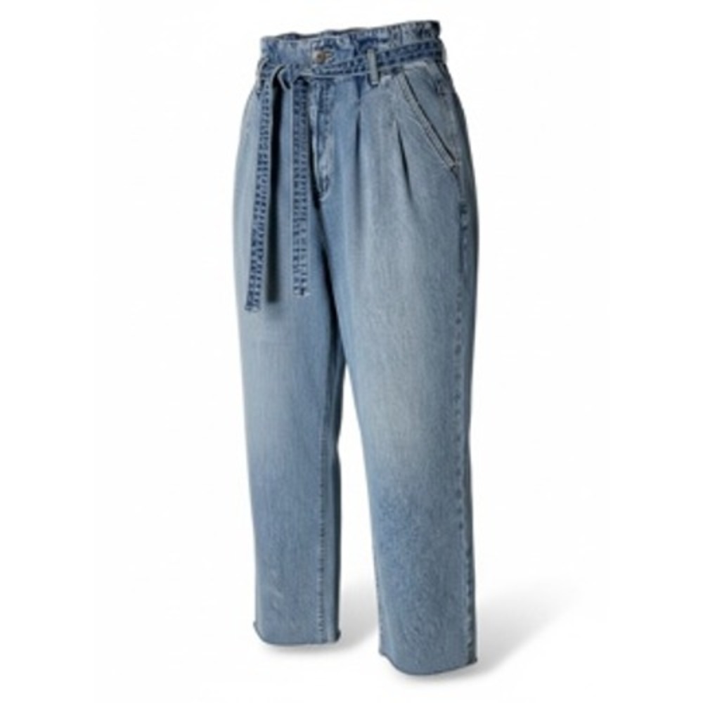 Abercrombie & Fitch Paperbag Mom Jeans Light Wash Pleated Tie Waist 29 8R
